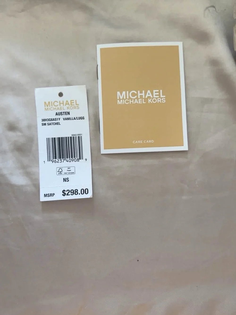 Michael Kors Cream Signature Logo Satchel with Brown Trim